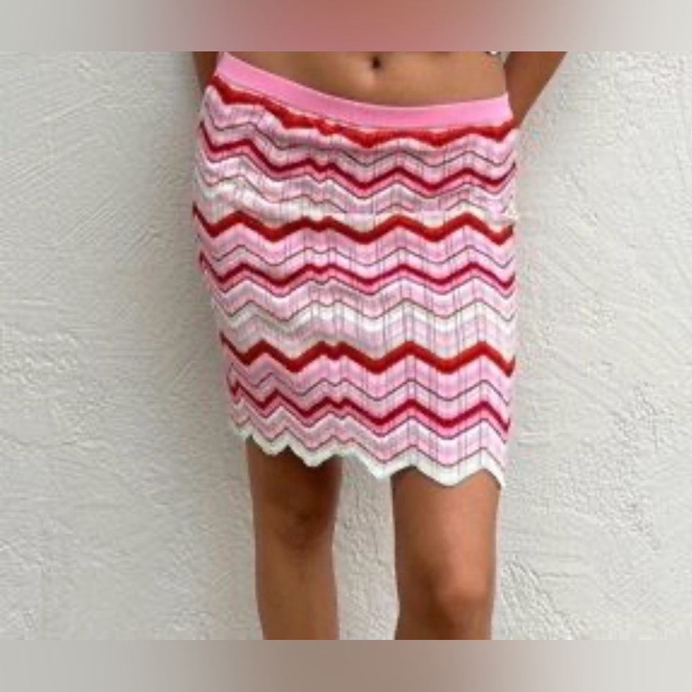 Ronny Kobo Pink Chevron Mini Skirt with Red & White Stripes